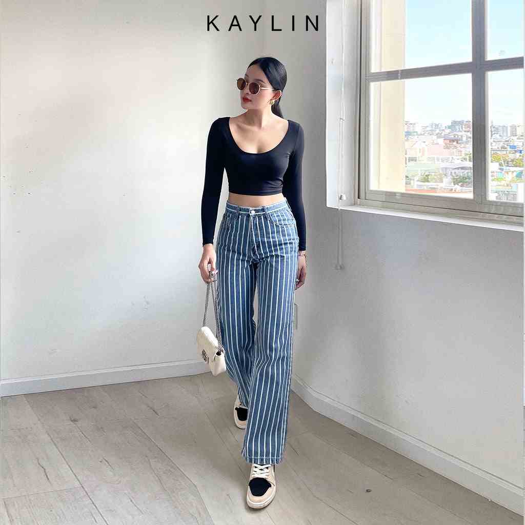 Quần jean nữ suông sọc xanh phong cách KAYLIN - N1732