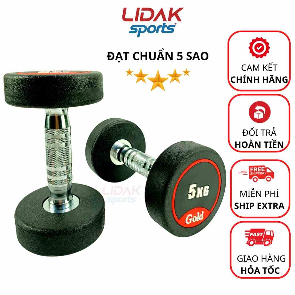 Tạ tay bọc cao su lõi sắt 5kg Lidak Gold (Jodan 2023) - LIDAK SPORT