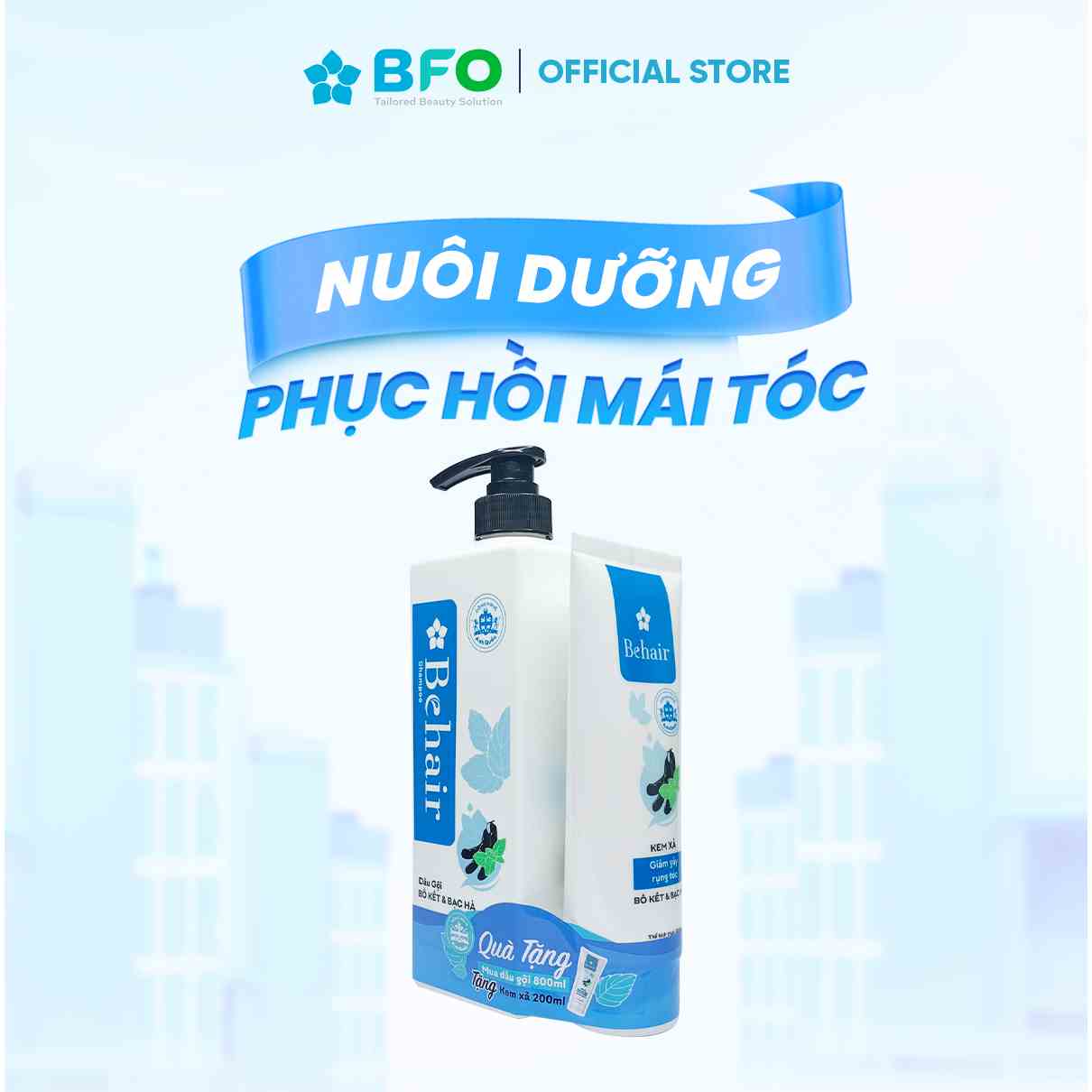 Combo Dầu Gội và Kem Xả BFO Tinh Dầu Bồ Kết Bạc Hà Cho Tóc Suôn Mượt, Chắc Khoẻ 800ml