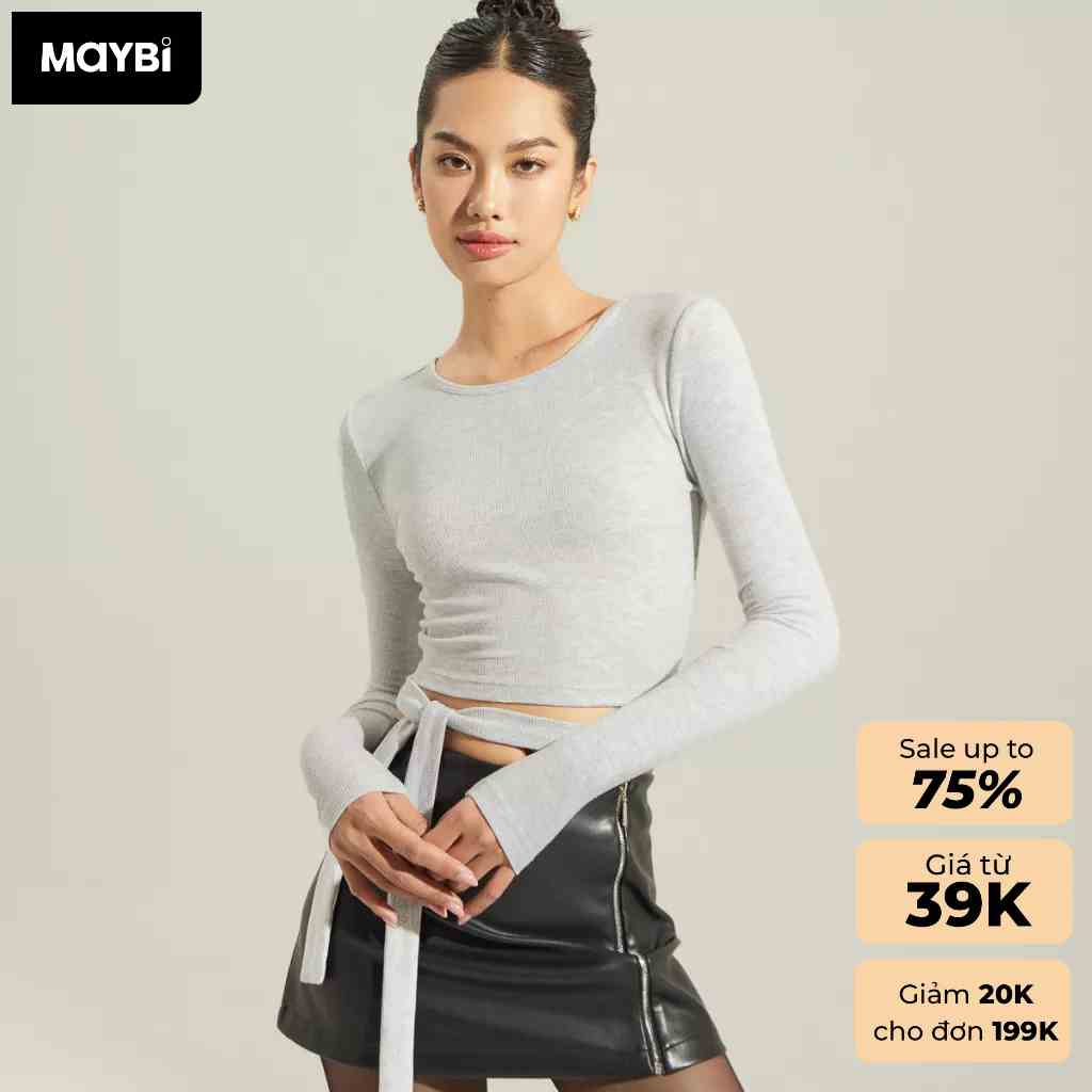 Áo croptop Maybi ôm thun phối dây nơ