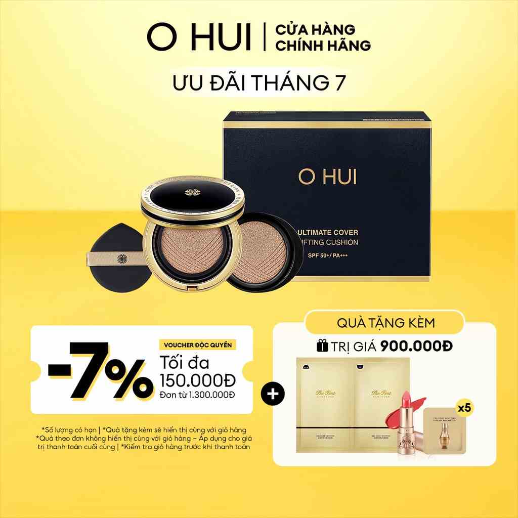 Phấn nước che khuyết điểm và nâng cơ vượt trội O HUI Ultimate Cover Lifting Cushion SPF50+ PA+++ - Tặng 1 lõi refill