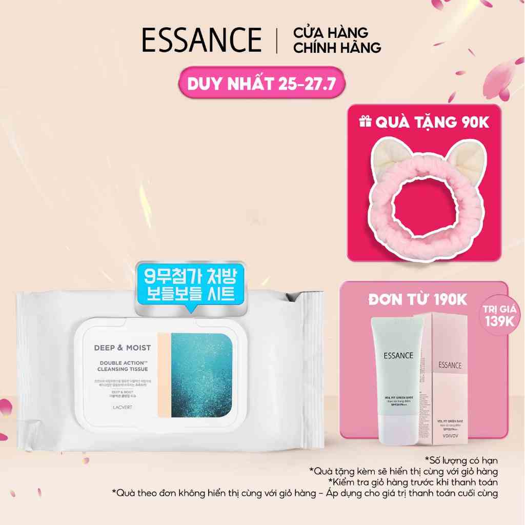 Khăn ướt tẩy trang Essance Lacvert Deep & Moist Double Action Cleansing Tissue 80 Tờ/278g