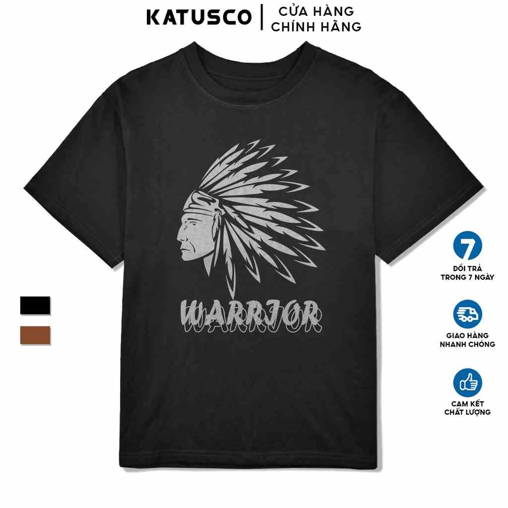 Áo Thun Nam Cổ Tròn KATUSCO Warrior Skull A2294, Cotton 100% 2 Chiều, Phom Rộng Từ 50-80Kg