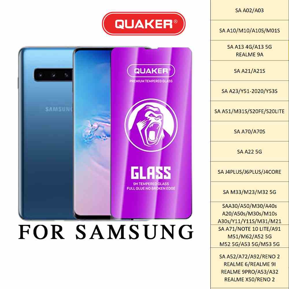 Kính cường lực samsung full màn Quaker A02 A03 A10 M10 A10S M01S M21 A21s A21 A51 M31S S20FE S20LITE A70 A225G NOTE 10