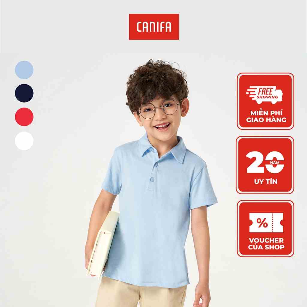 Áo polo bé trai CANIFA 100% cotton, cổ bẻ tay cộc có hình in 2TP23S003