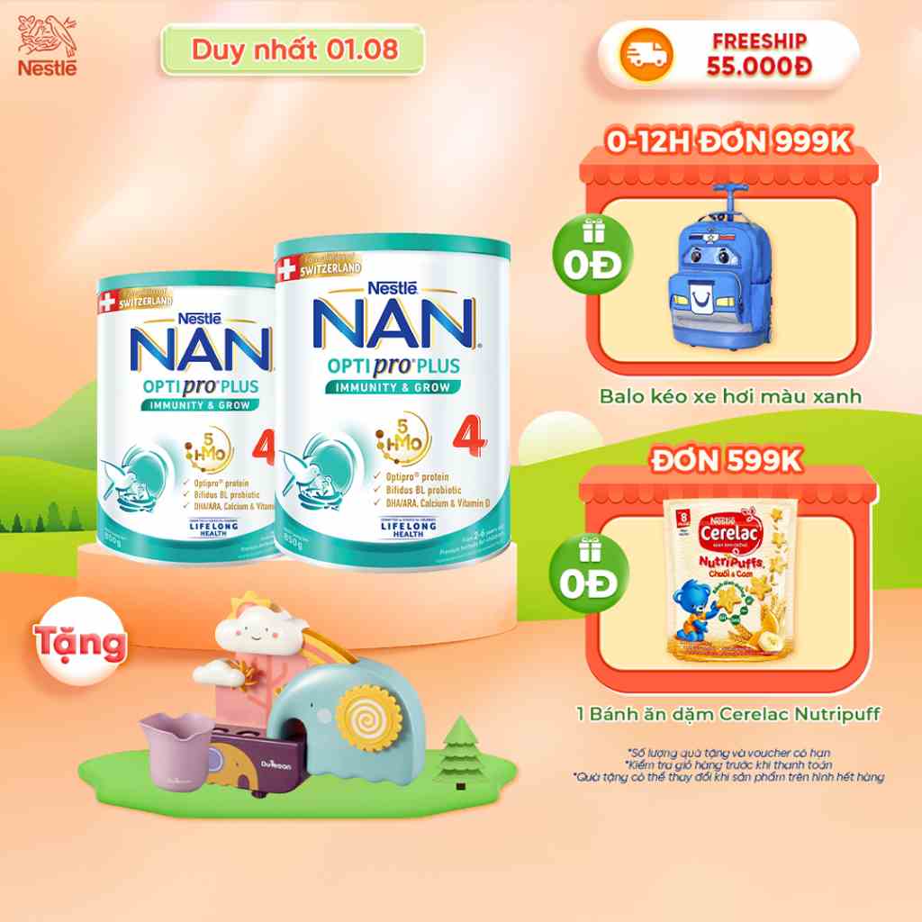 [Tặng 1 bộ Đồ Chơi Nhà Tắm] Combo 2 lon Sữa Bột Nestlé NAN OPTIPRO PLUS 4 850g/lon với 5HMO