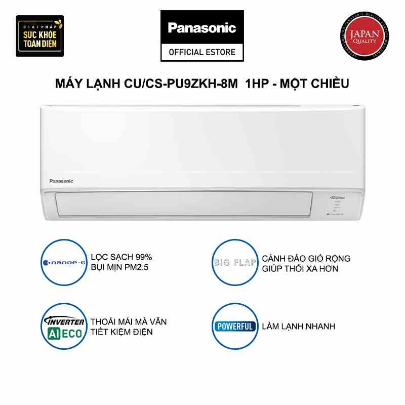 [TRẢ GÓP 0%] Máy lạnh/Điều hòa Panasonic CU/CS-PU9ZKH-8M - Công suất 1HP - Một chiều - Inverter