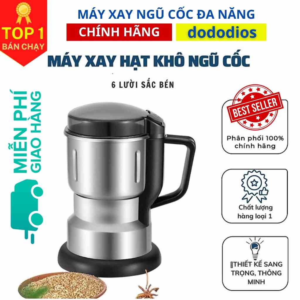 Máy xay hạt khô, xay bột, gia vị cà phê đa năng, công suất 300w, 6 lưỡi dao cực bén, chất liệu cối inox - Hãng DoDoDios