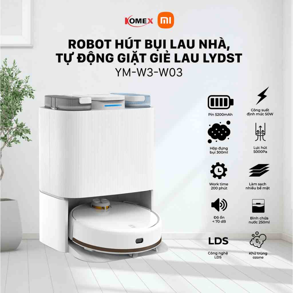 Robot lau nhà hút bụi Xiaomi Lydsto YM W3 Tự động giặt, sấy, đổ rác điều khiển qua ứng dụng điện thoại - komex