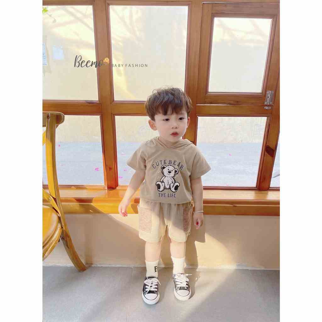 Bộ quần áo phối mũ Cute Bear cho bé Beemo,Chất liệu cotton 100% mềm mát,Thiết kế năng động với hình in lớn B293