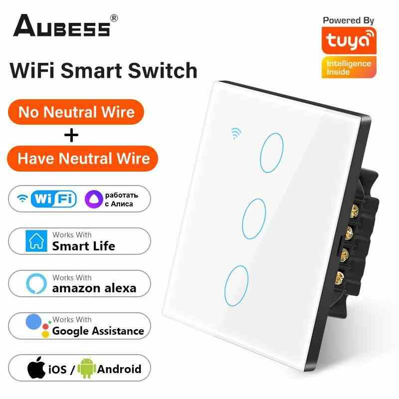 Aubess Công Tắc Cảm Ứng Thông Minh Wifi 1/2/3/4 Gang Hỗ Trợ Alexa Và Google Assistant