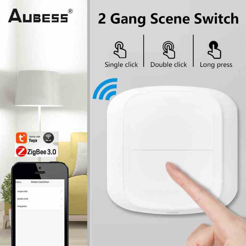 Công tắc cảnh không dây Aubess nút bấm điều khiển tự động hóa 2.4ghz wi-fi/zigbee 3.0