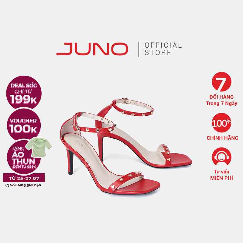 Giày Sandal Nữ 9cm Thời Trang Juno Gót Thanh Đính Trái Tim Trang Trí SD09112