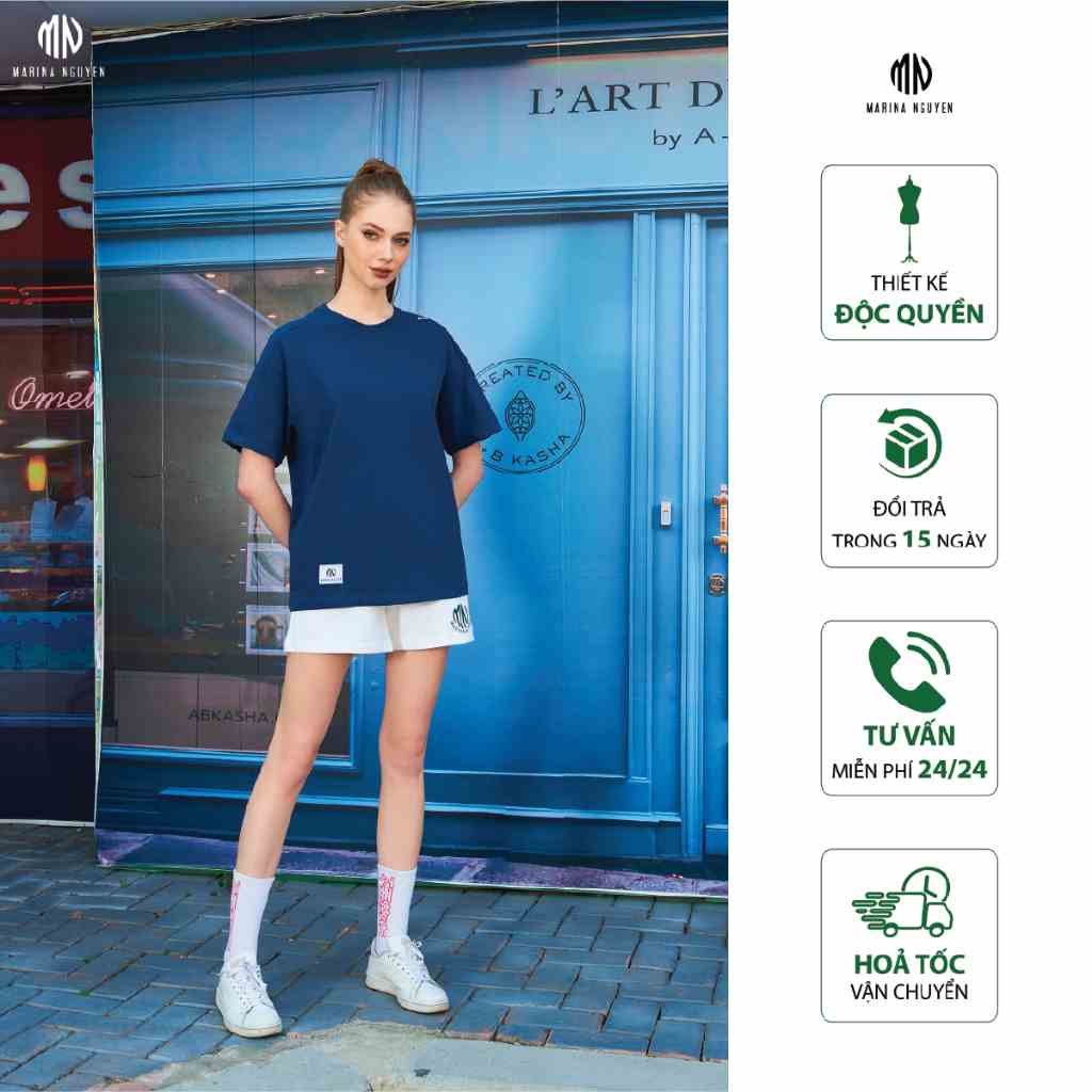 Áo phông cotton thời trang MARINA NGUYỄN, Cổ Tròn, cúp nách, can đầu vai xuống tay, phom unisex 123-005