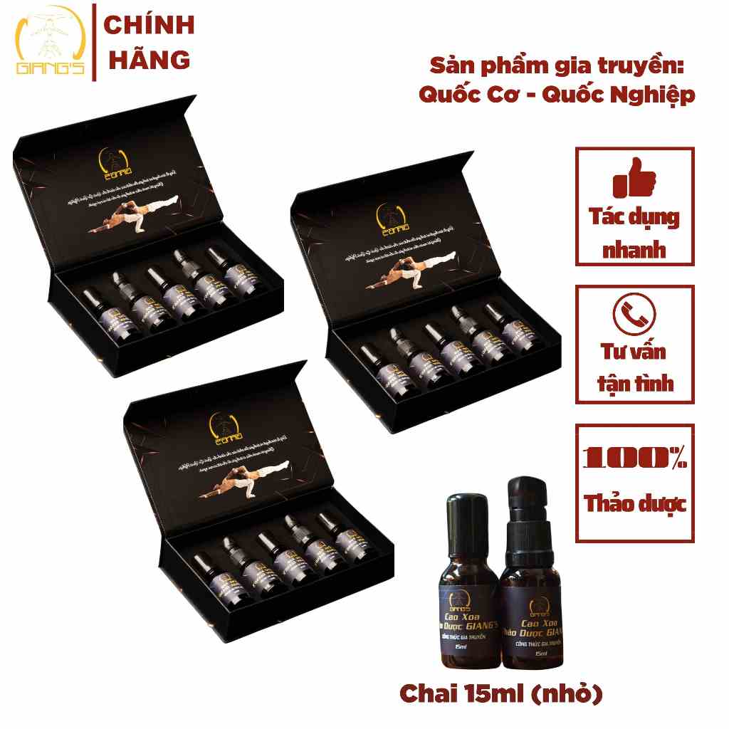 Cao xoa bóp xương khớp GIANGS - Set quà tặng xoa bóp toàn thân và cổ vai gáy, 3 Hộp quà sang trọng combo 5 chai 15ml