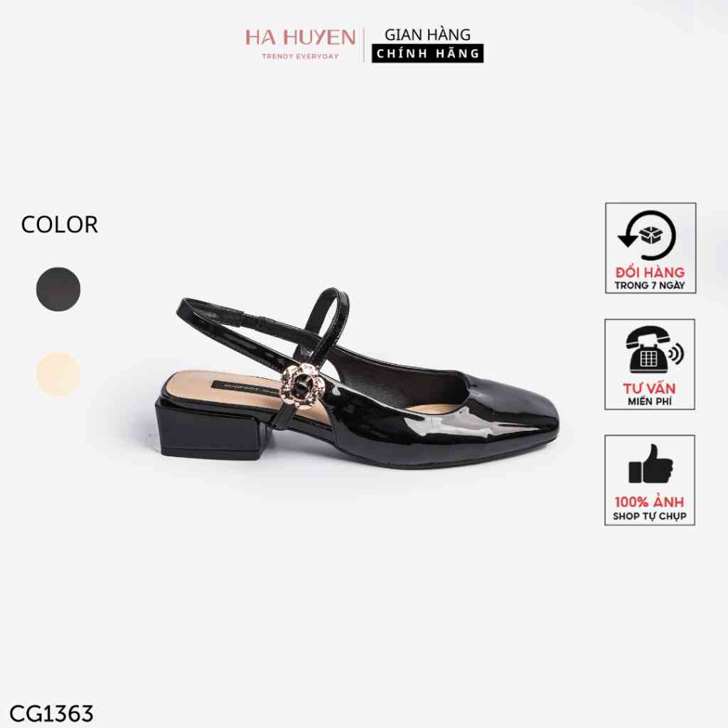 [Mã BMLTB200 giảm đến 100K đơn 499K] Giày cao gót nữ Hà Huyền Shoes da bóng quai ngang khóa cài hoa đồng 2 phân - CG1363