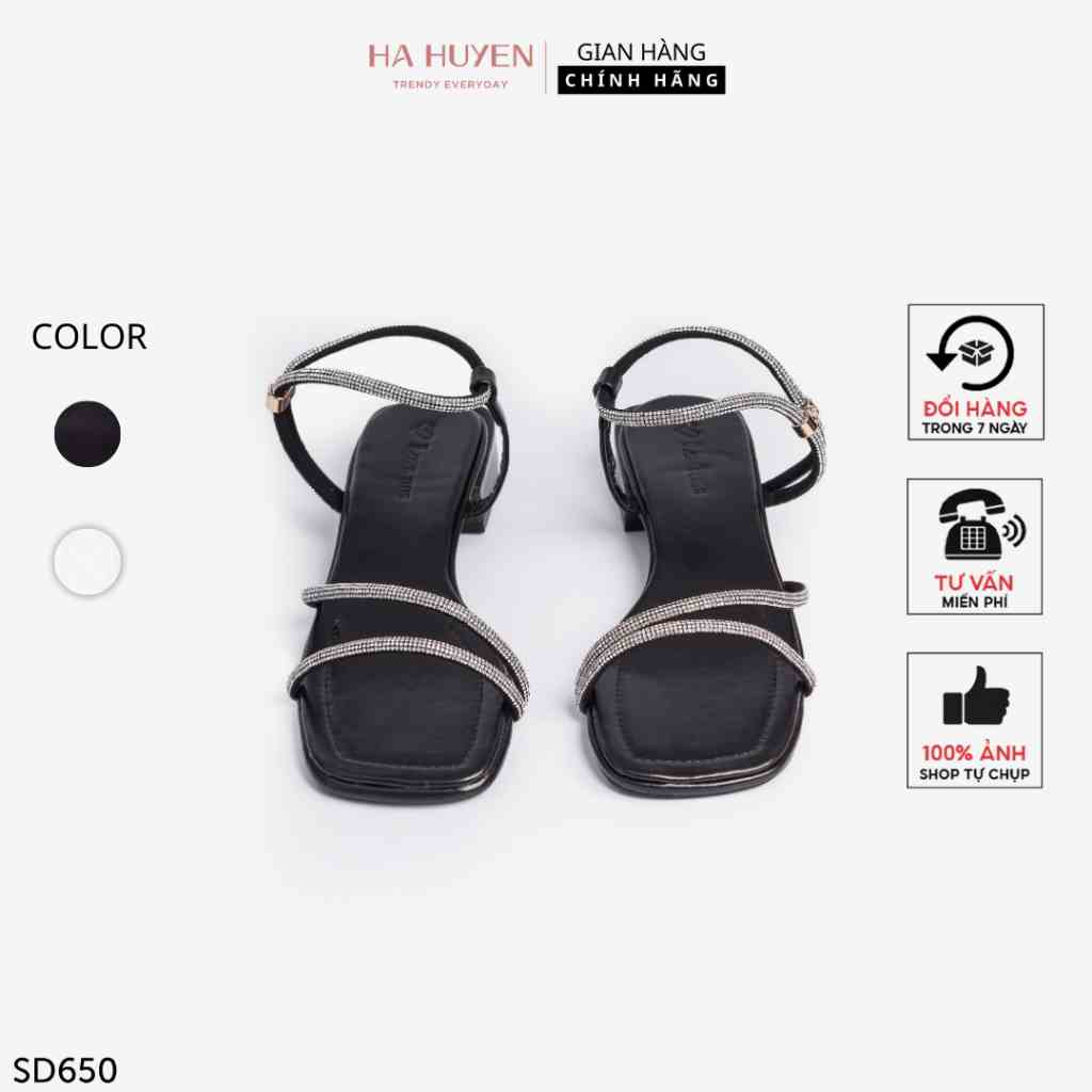 [Mã BMLTB200 giảm đến 100K đơn 499K] Sandals nữ Hà Huyền Shoes quai đá kép dây rút đế thấp gót vuông 2 phân - SD650