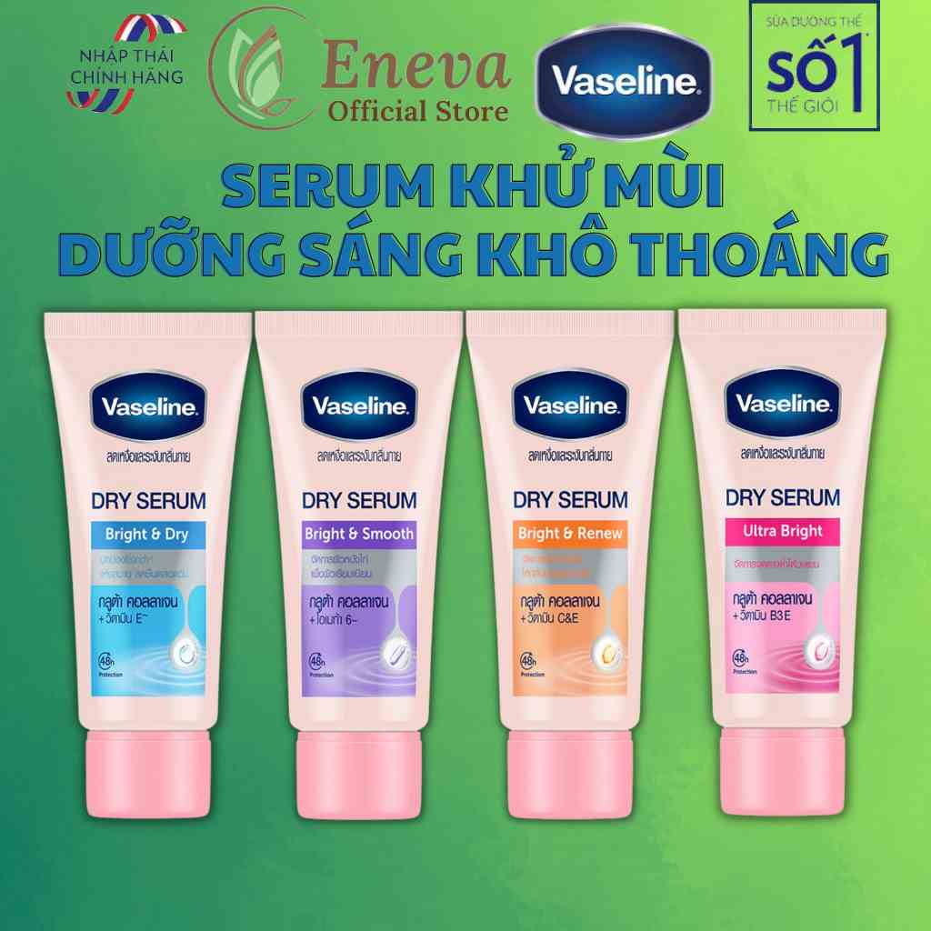 Kem Khử Mùi Vaseline Dry Serum Ultra Bright Trắng Nách Khô Thoáng 45ml, Lăn Khử Mùi Nữ Vaseline Trắng Da