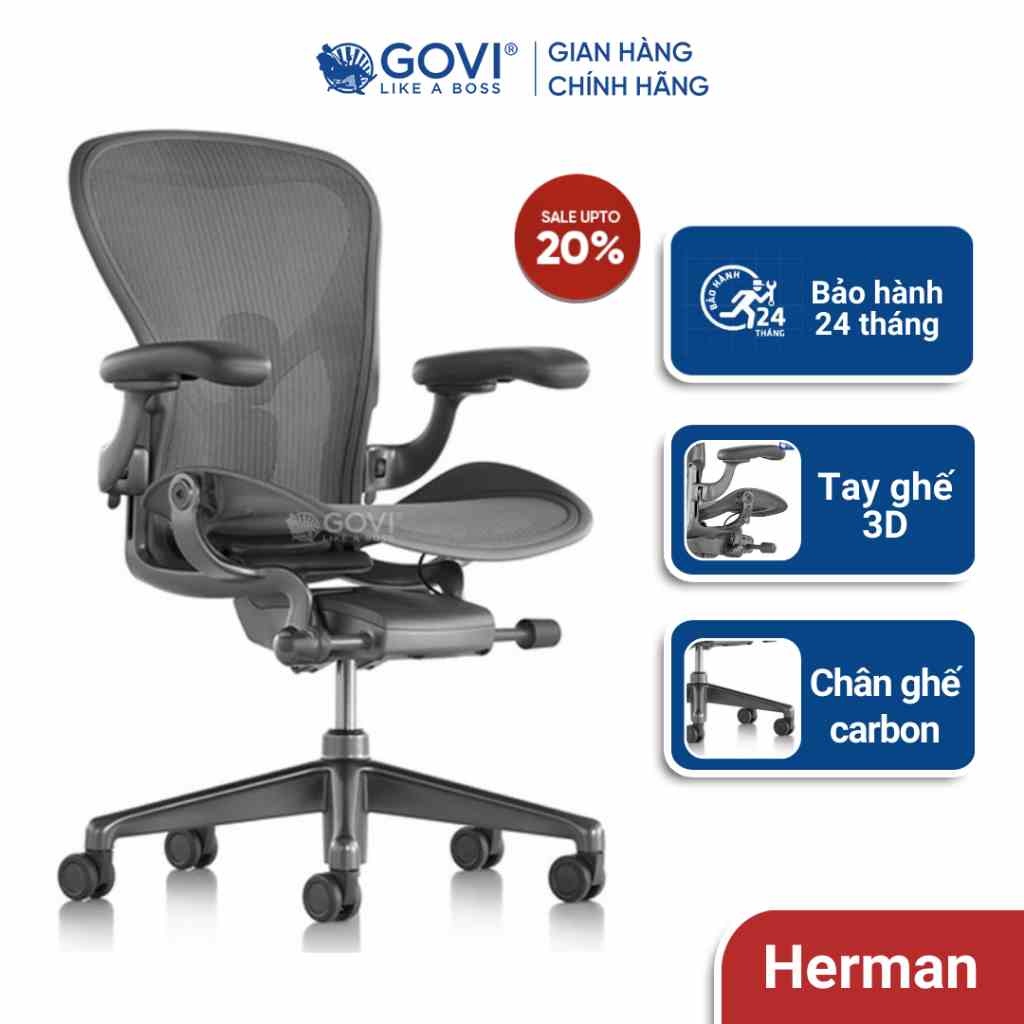 123Ghế Herman Miller Aeron chân hợp kim Carbon