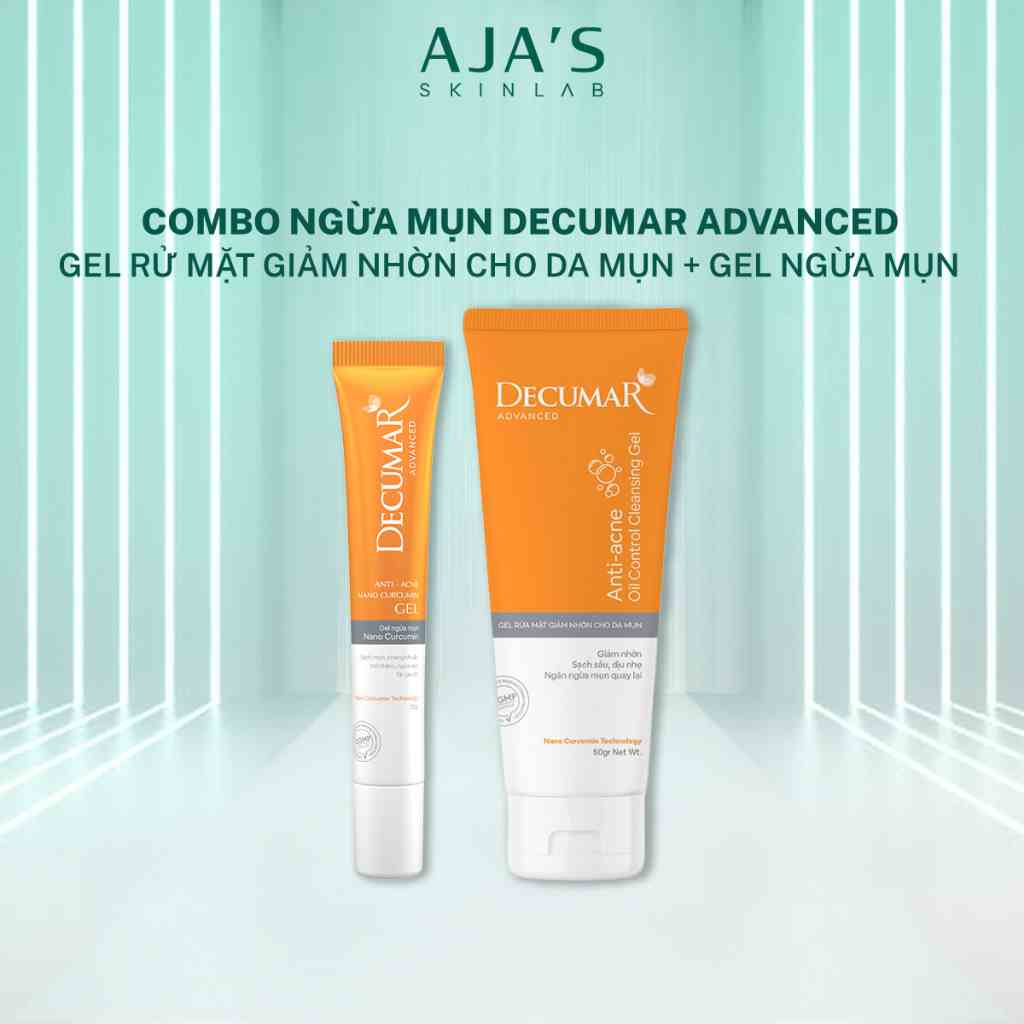 Combo ngừa mụn kiềm dầu Decumar Advanced cơ bản (1 Gel rửa mặt 50g + 1 Gel ngừa mụn 20g) - Ajaskinlab