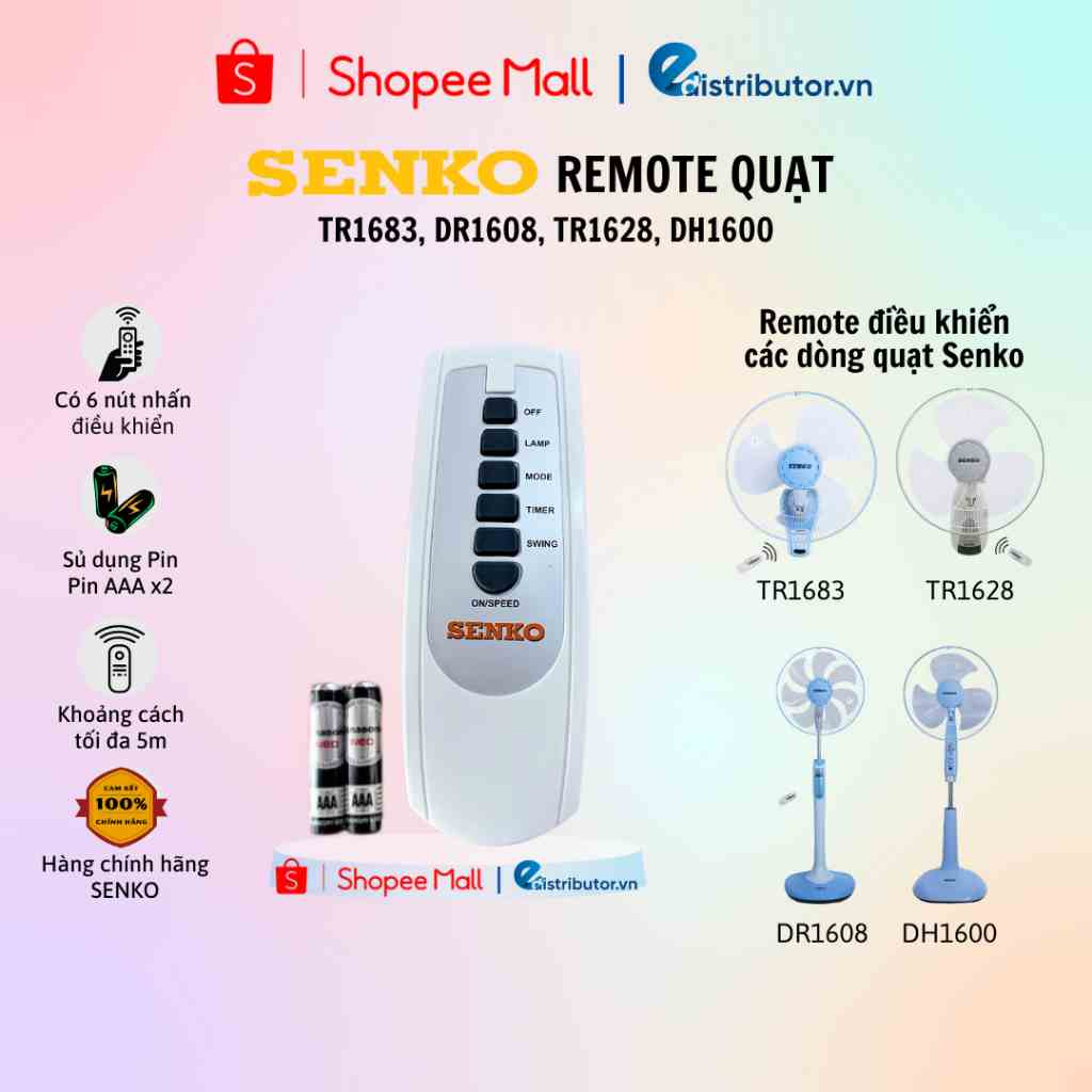 Remote điều khiển quạt Senko mã TR1683, DR1608, TR1628, DH1600 - 100% chính hãng