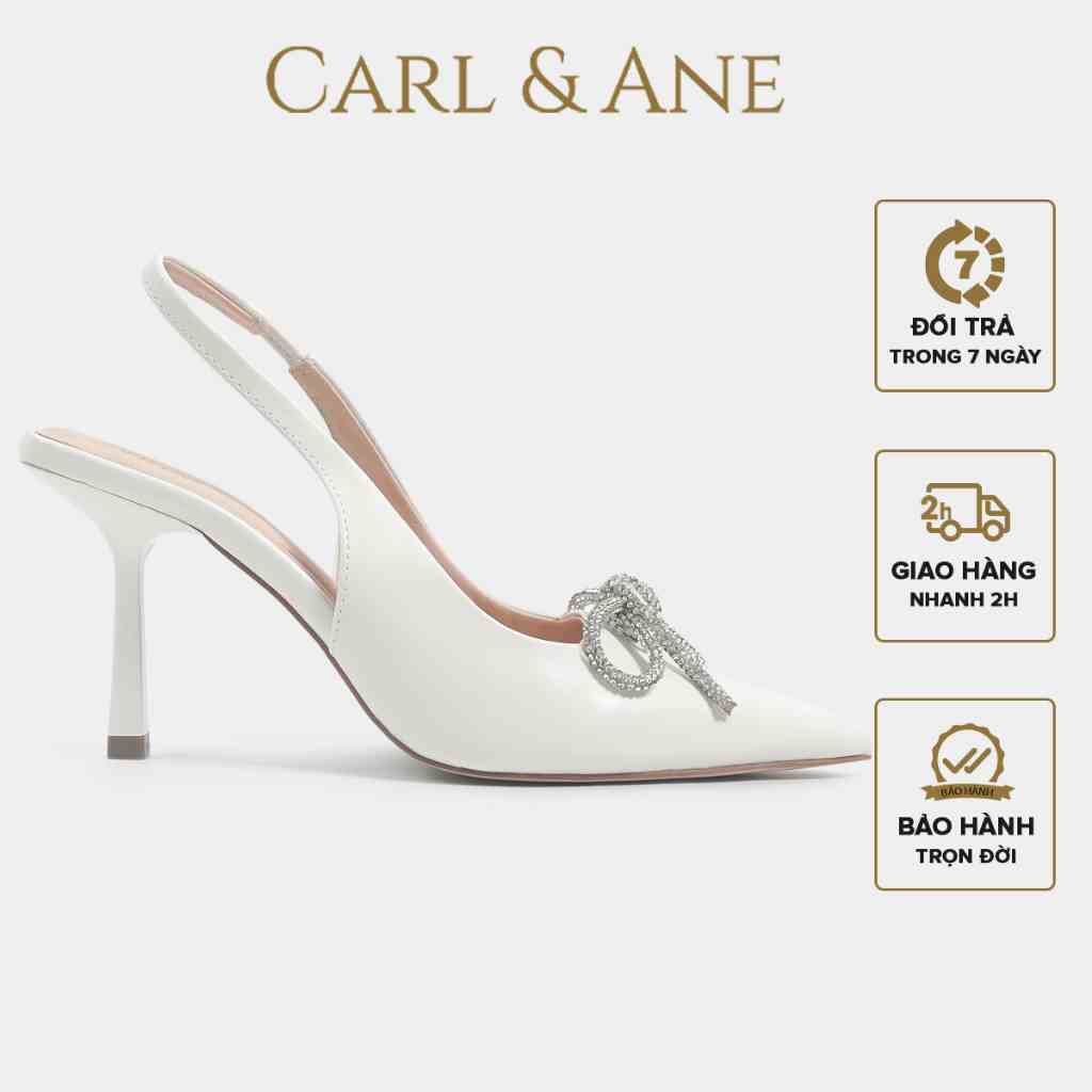 Carl & Ane - Giày mũi nhọn đính đá pha lê sang trọng dự tiệc cao 8cm màu trắng - WD008