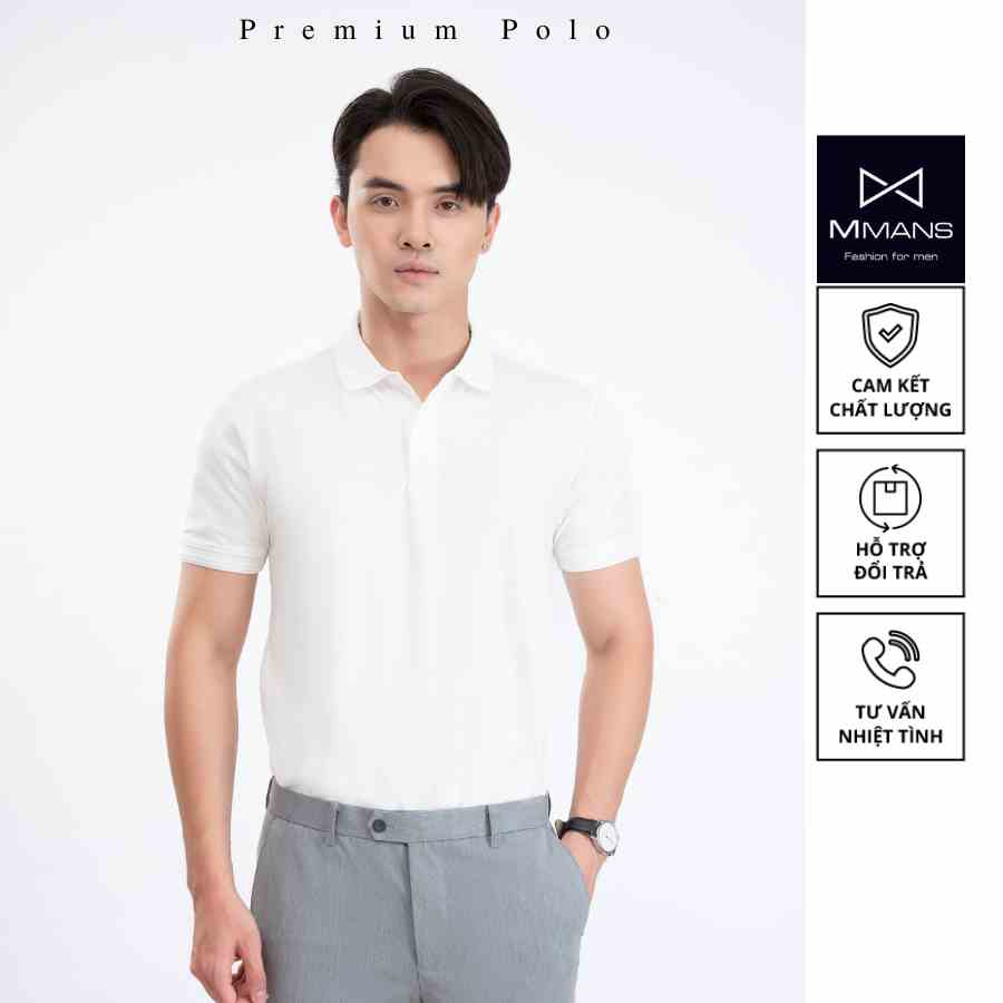 Áo polo nam MMANS màu trắng gạo basic tinh tế sang trọng chất vải cotton poly cao cấp co giãn 4 chiều không nhăn nhàu