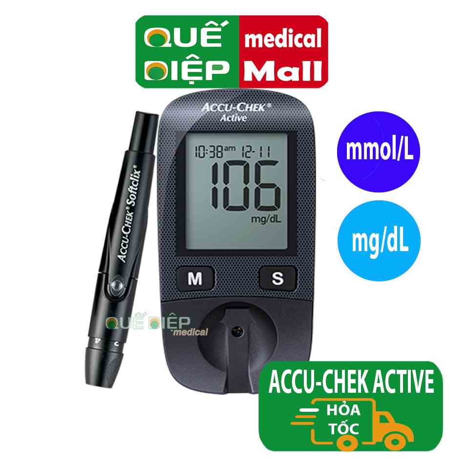 ACCU-CHEK ACTIVE mmo/L HOẶC mg/dL - Máy thử đường huyết, đo lượng đường đái tháo đường, tiểu đường, chính hãng Accu chek