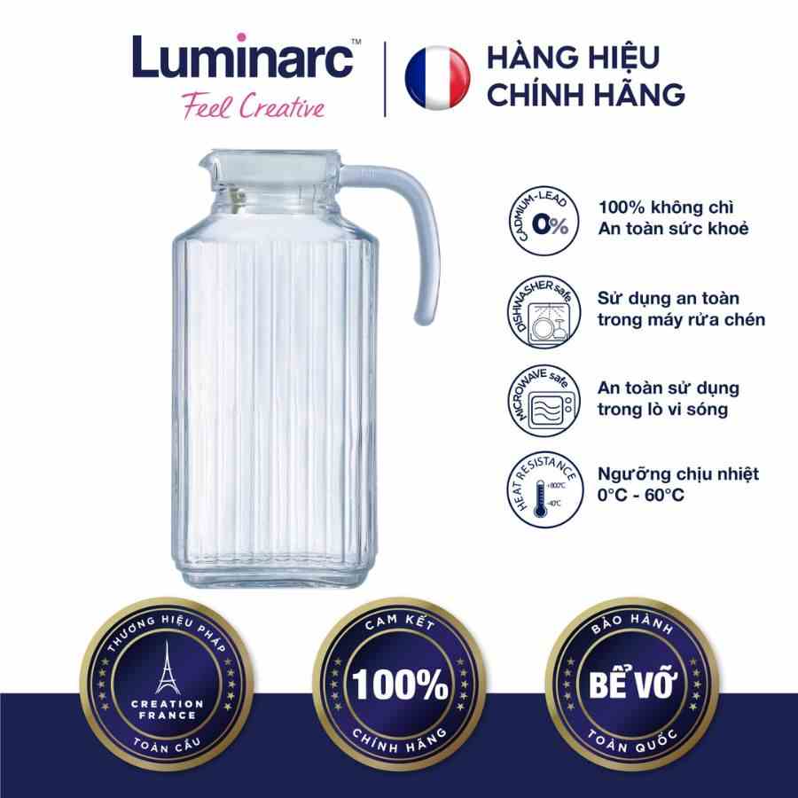 [Mã BMLTA35 giảm đến 35K đơn 99K] Bình Nước Thuỷ Tinh Luminarc Quadro 1.7L- LUQUG2668