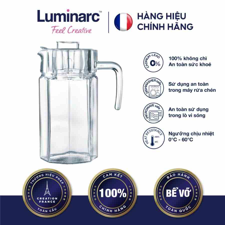 [Mã BMLTA35 giảm đến 35K đơn 99K] Bình Nước Thuỷ Tinh Luminarc Octime 1.6L- LUBIG2665