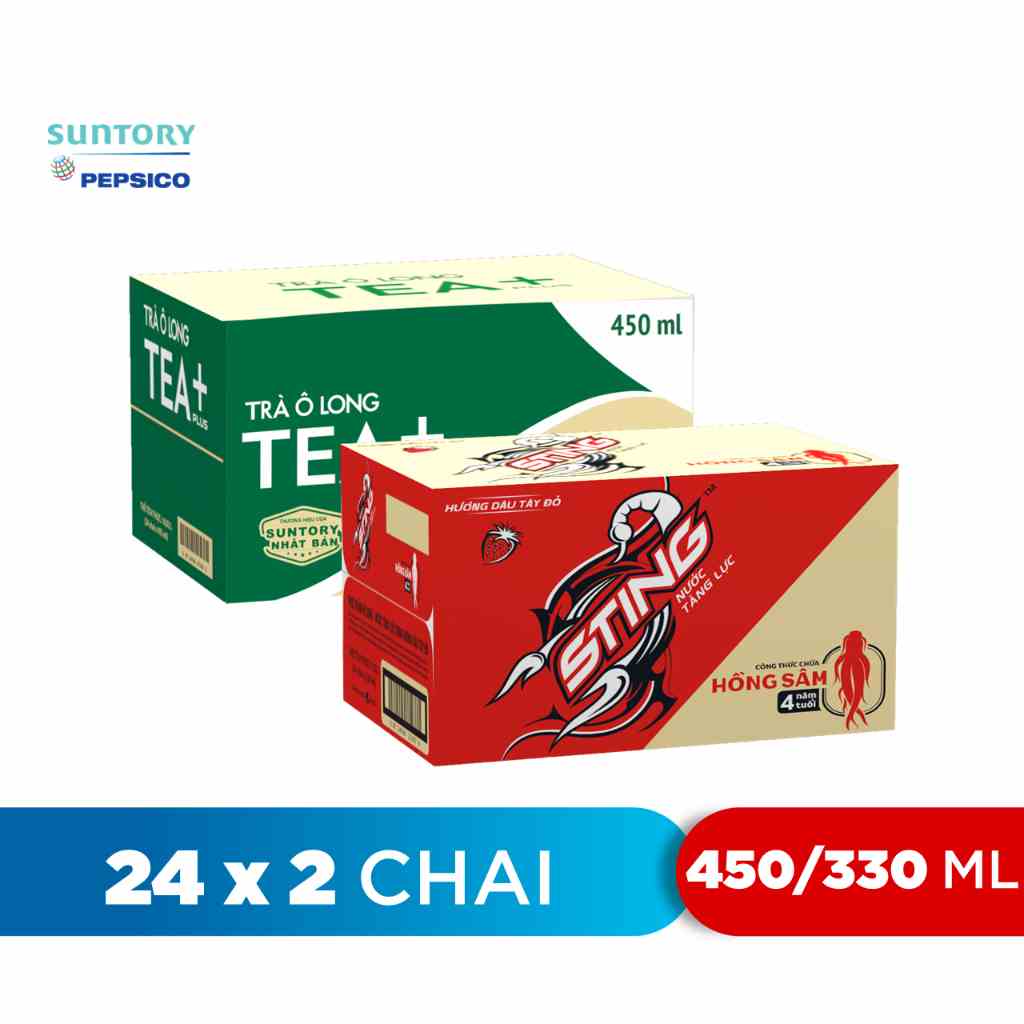 [HỎA TỐC-HN&ĐN&HCM]Combo 1 Thùng 24 Chai Sting Dâu và 1 Thùng 24 Chai Tea+ (330ml và 450ml/chai)