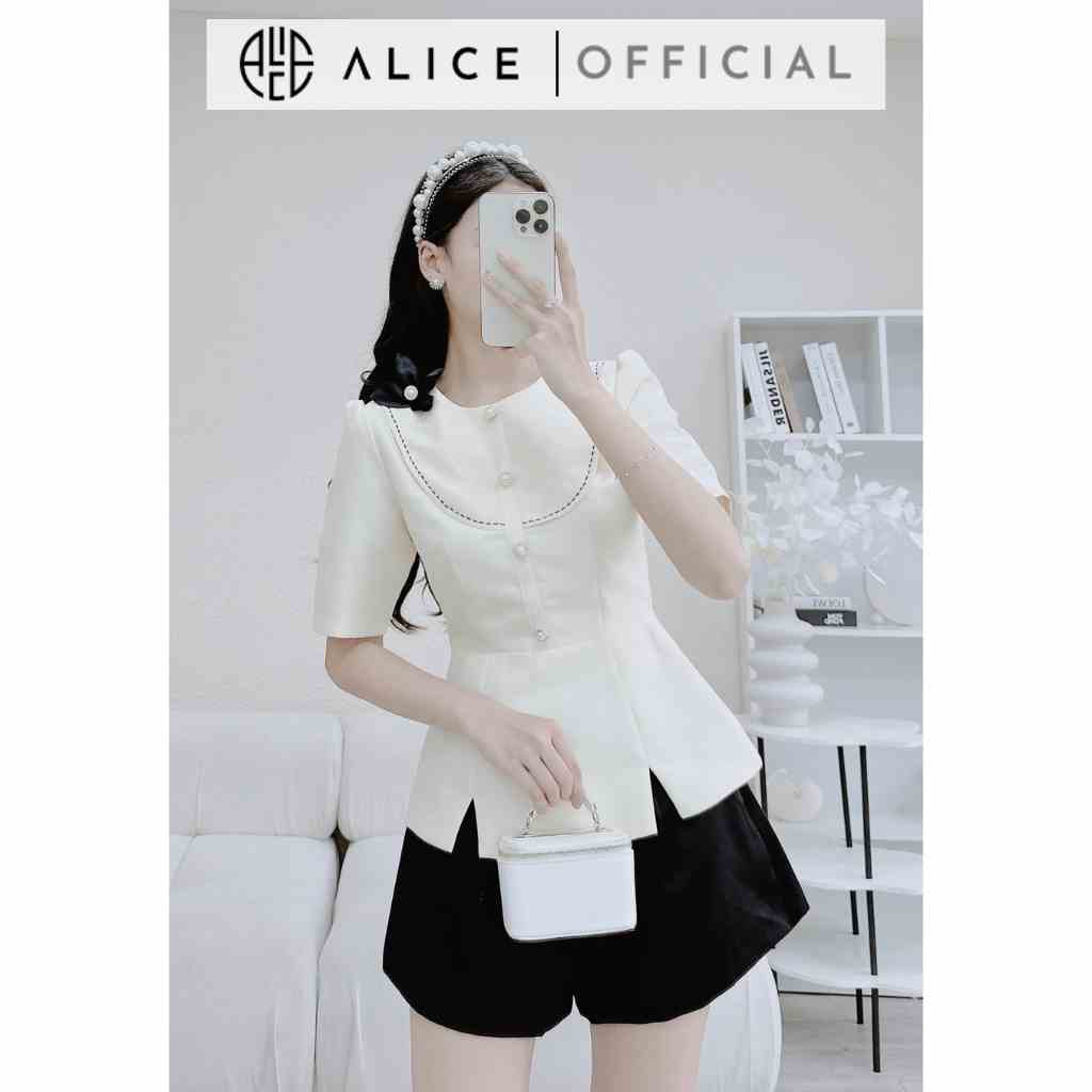 Áo Sơ Mi Tiểu Thư Cổ Tròn Cúc Ngọc Phối Nơ ALICE Chất Tafta Cao Cấp Sang Trọng Thanh Lịch Phù Hợp Công Sở Đi Tiệc A285