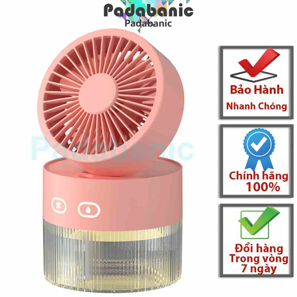 Quạt Phun Sương Quạt Hơi Nước Padabanic Q1 Mini Sạc Tích Điện Tiện Lợi Kết Hợp Đèn Led Có Thể Dùng Với Tinh Dầu