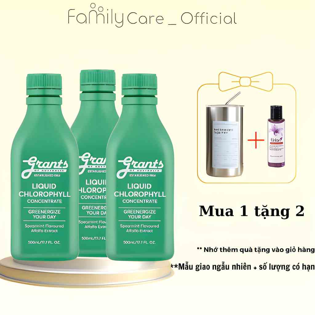 Combo 3 Nước Diệp Lục Cô Đặc Grants Liquid Chlorophyll Concentrate Làm Sáng Da Thải Độc Gan Chai 500mlx3