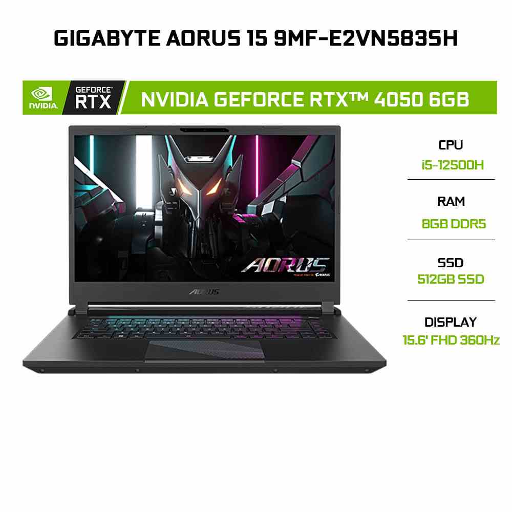 [Mã ELCL12 giảm 12% đơn 10TR] Laptop Gigabyte AORUS 15 9MF-E2VN583SH i5-12500H|8GB|512GB|RTX™ 4050 6GB|15.6