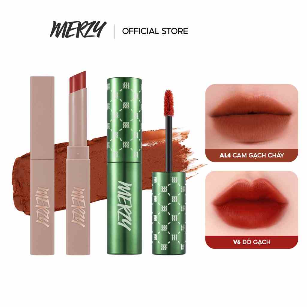 Combo 2 Son Thỏi Lì Merzy Academia Cotton Lipstick 1,8g + Son Kem Lì Merzy The First Velvet Tint V6 Green 4.5g