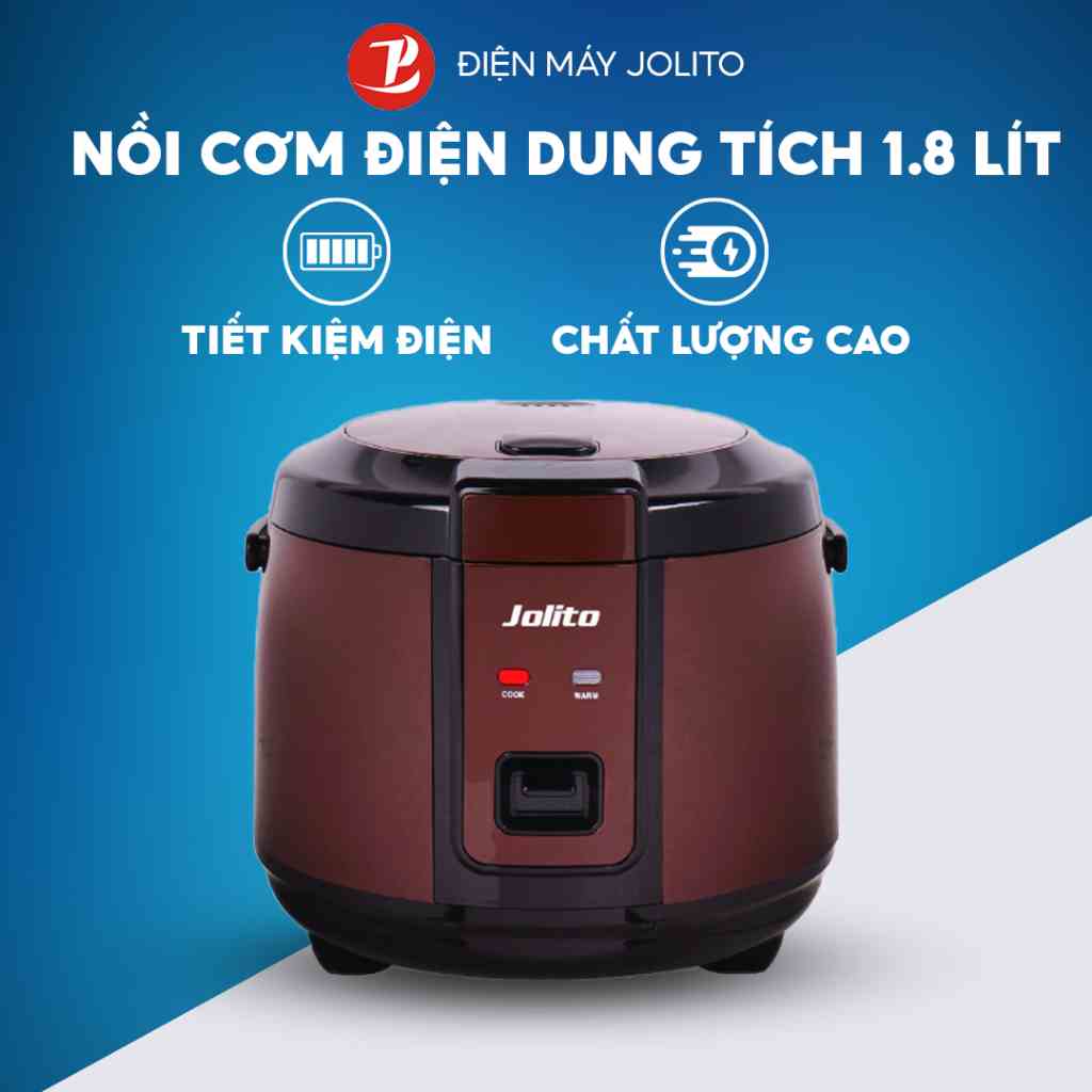 Nồi cơm điện Jolito J1.8P màu cà phê sữa đen có quai xách tiện lợi, công nghệ nấu cơm siêu nhanh chín - Hàng chính hãng