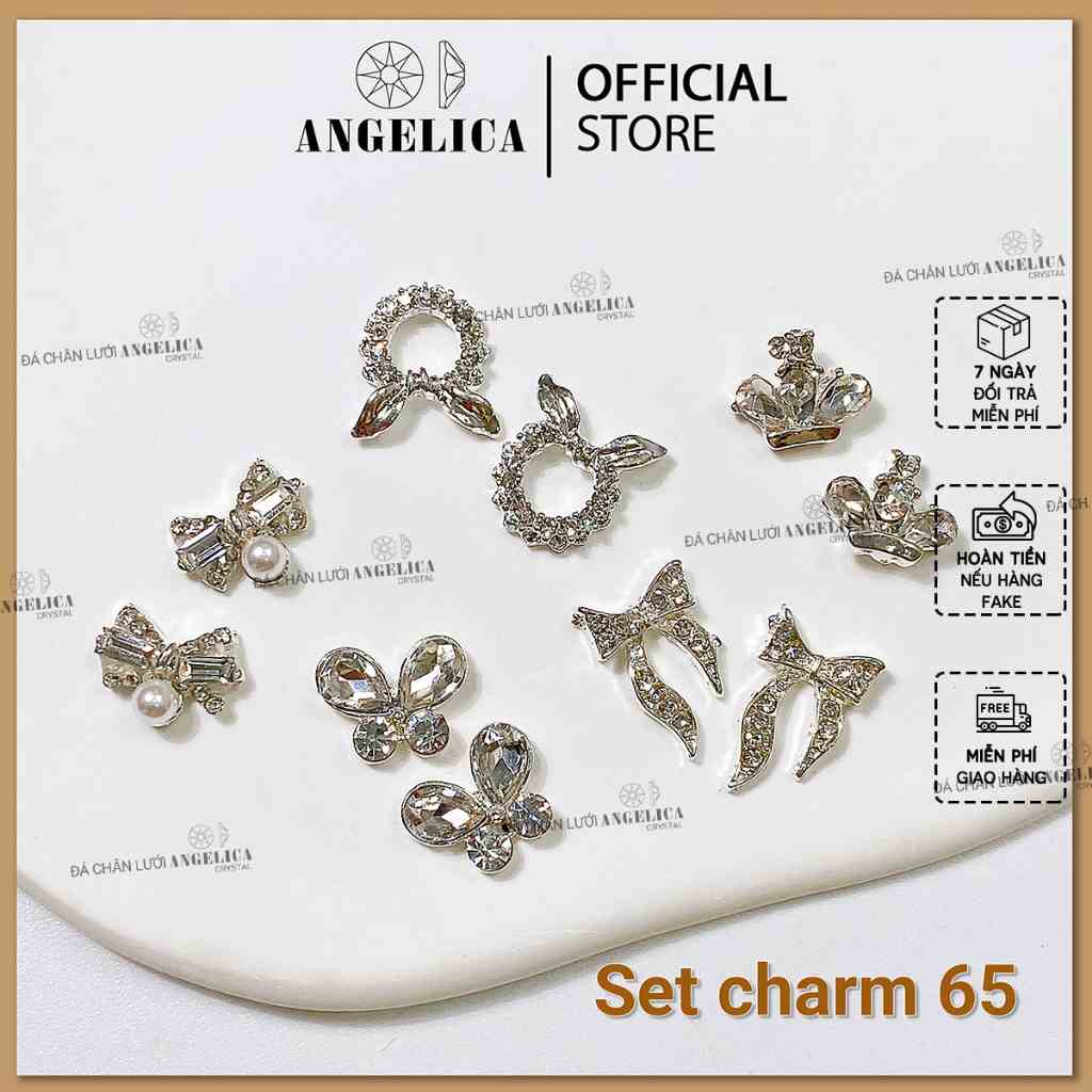 Set 10 chiếc charm đá nail kim loại ánh vàng, ánh bạc trang trí móng ANGELICA SMC