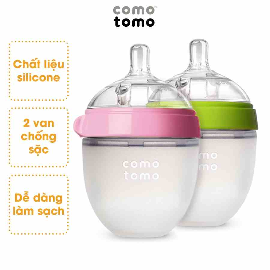 [Mã BMLT35 giảm đến 35K đơn 99K] Bình sữa Comotomo Mỹ 150ml chất liệu silicone cao cấp, mềm mại như ti mẹ màu xanh, hồng