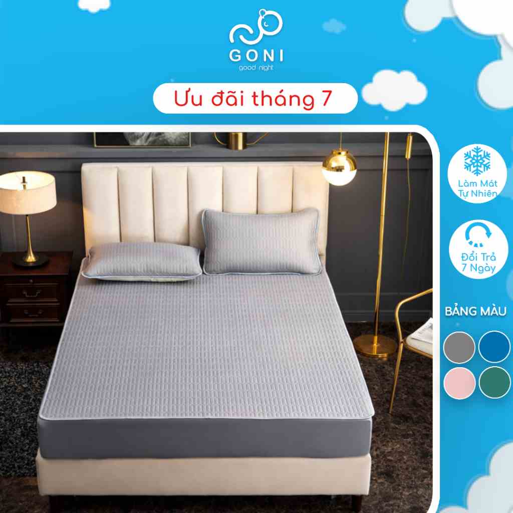 Chiếu điều hoà Goni vải lụa lõi cao su làm mát tự nhiên kèm vỏ gối 1m x 2m, 1m2 x 2m, 1m4 x 2m, 1m6, 1m8 x 2m, 2m2 x 2m