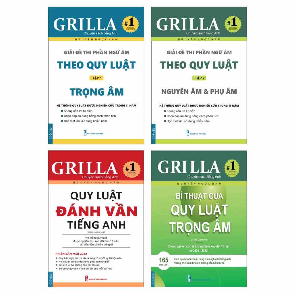 Sách - Combo 4 quy luật đánh vần tiếng Anh, bí thuật trọng âm và giải đề thi phần ngữ âm - Tặng kèm app học vĩnh viễn