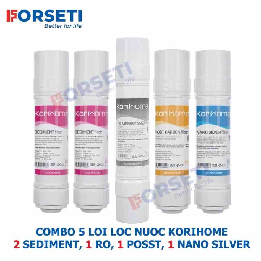 [Mã BMLTB200 giảm đến 100K đơn 499K] Combo 5 lõi lọc nước chính hãng Korihome (2 sed, 1 post, 1RO, 1 Nano)