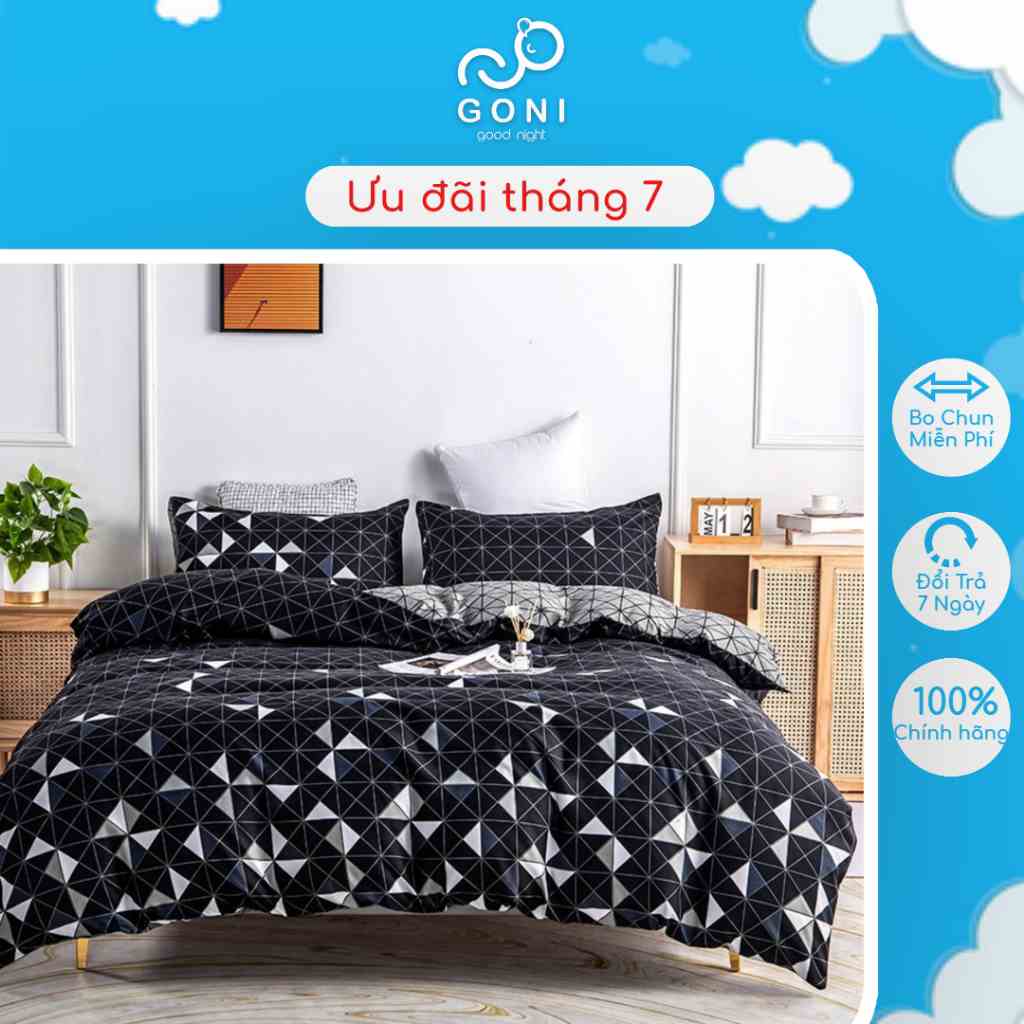 Bộ Chăn Ga Gối Họa Tiết Hoa Văn Tam Giác Cotton Tici GONI Drap Giường Đủ Kích Thước Trải Nệm Không Kèm Ruột