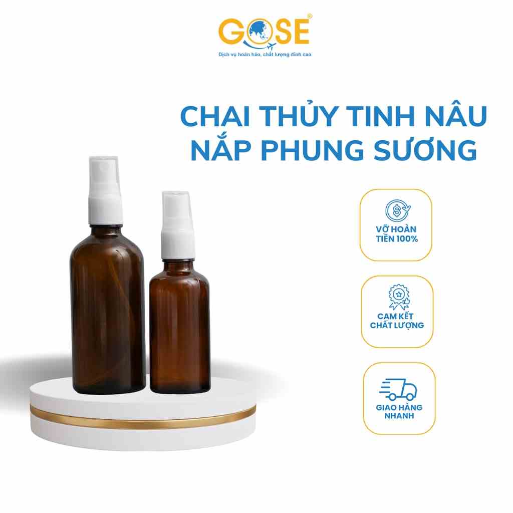 [Mã BMLTB35 giảm đến 35K đơn 99K] Lọ thủy tinh chiết tinh dầu GOSE thân nâu bộ chiết mỹ phẩm dạng phun sương