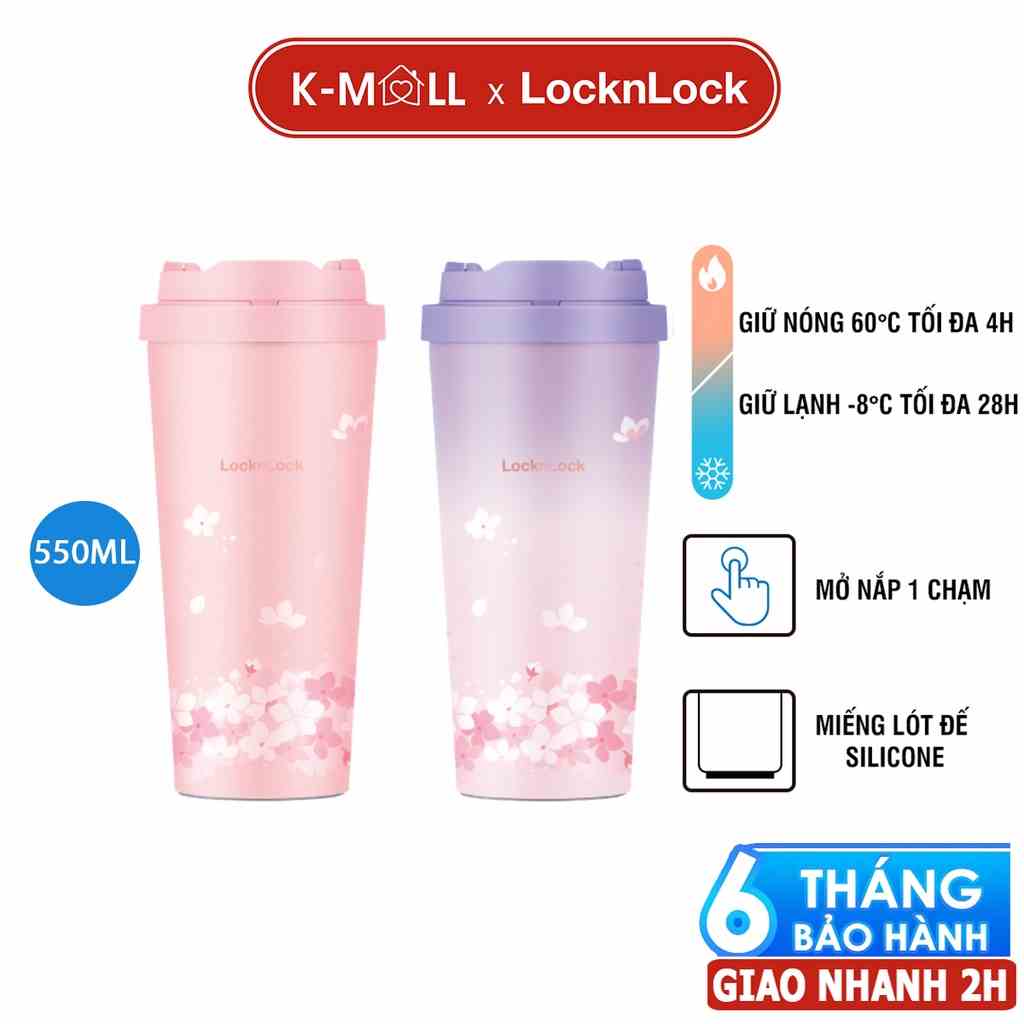 Ly giữ nhiệt LocknLock Energetic Tumbler Peach Blossom LHC3249 new - 500ML mở nắp chậm chạm K-MALL