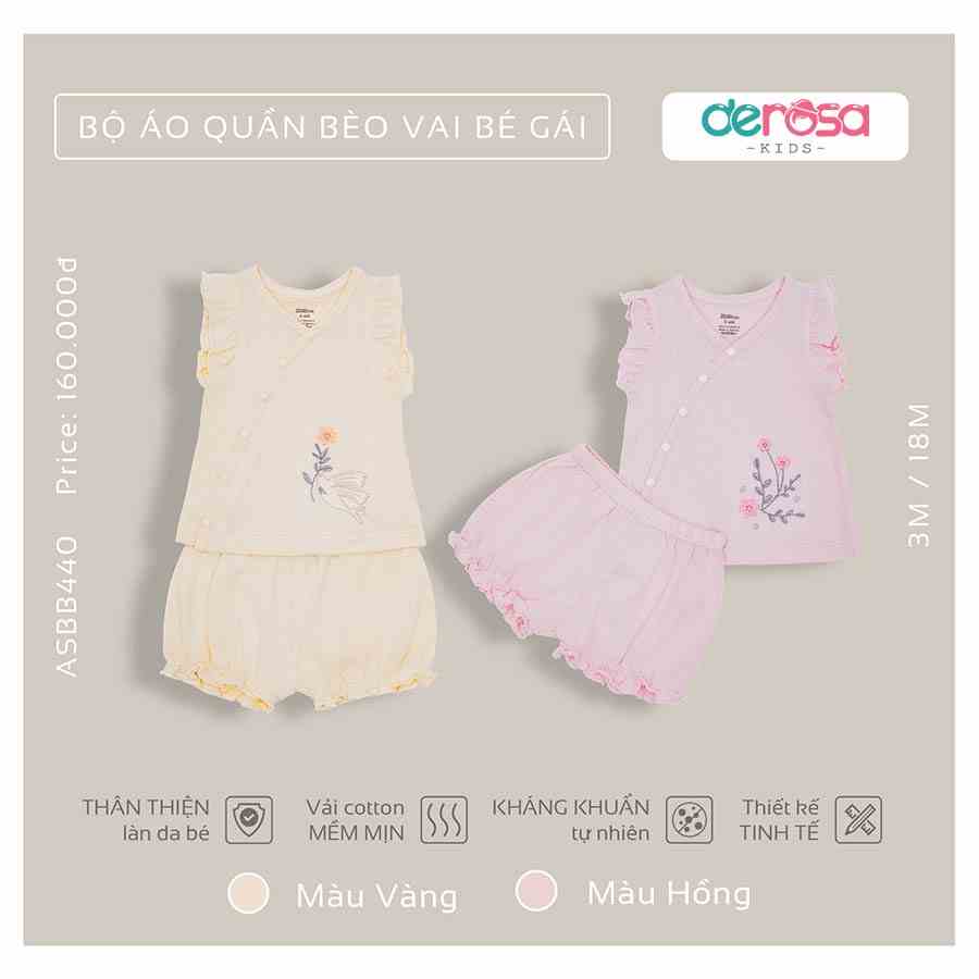 Bộ cộc tay bé gái DEROSAKIDS chất liệu Cotton cho bé từ 3 đến 18 tháng ASBB440B