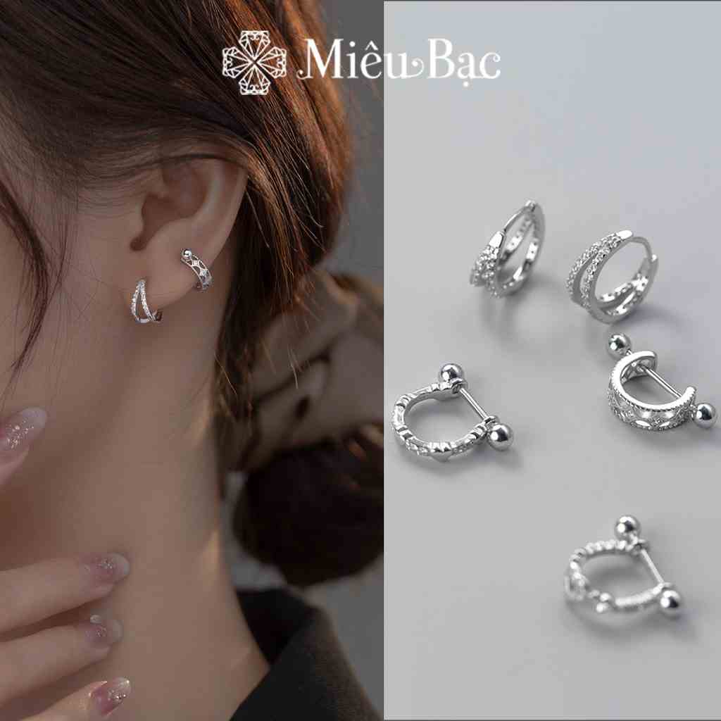 Bông tai bạc nữ Miêu bạc chốt vặn cá tính đeo vành tai Helix Flat Conch chất liệu bạc 925 MB22