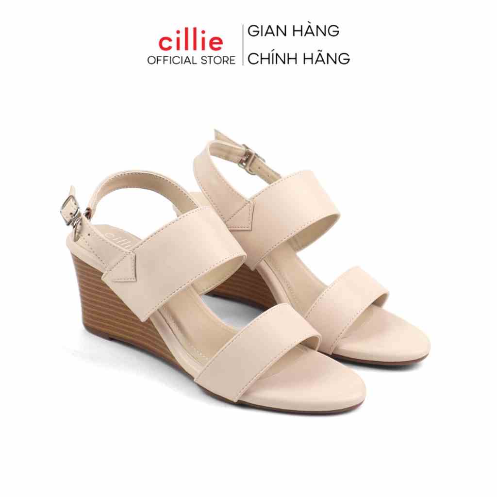 Giày sandal nữ quai ngang thời trang basic đế xuồng cao 7cm Cillie 1026