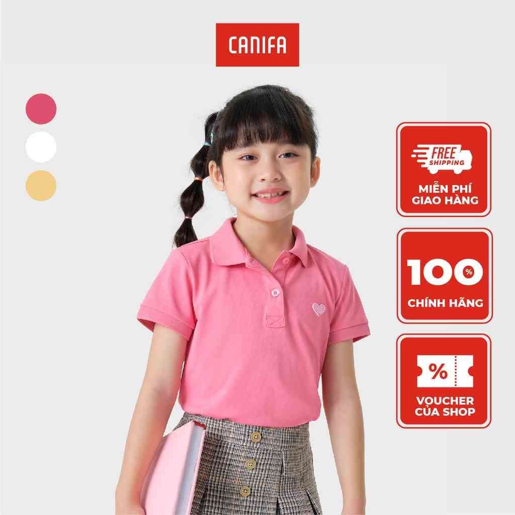 Áo polo bé gái CANIFA in nhỏ chất liệu cotton pha, cổ bẻ tay cộc 1TP23S005