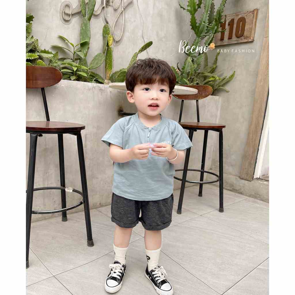 Bộ quần áo cổ tàu bé trai Beemo,Chất liệu cotton co giãn thoải mái ,Thiết kế dáng áo cổ kéo khóa phong cách B296